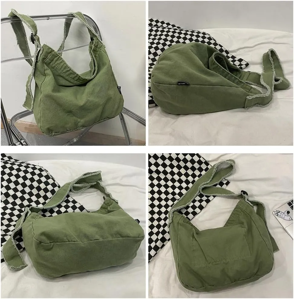 Women's Simple Canvas Shoulder Bag Purse Travel Messenger Bag Large Hobo Crossbody Bag Fashion Shopping Bag