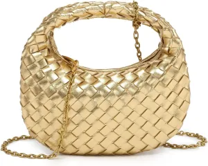Women's Woven Genuine Leather Wallet Handbag - Crossbody Bag, Single-shoulder Chain