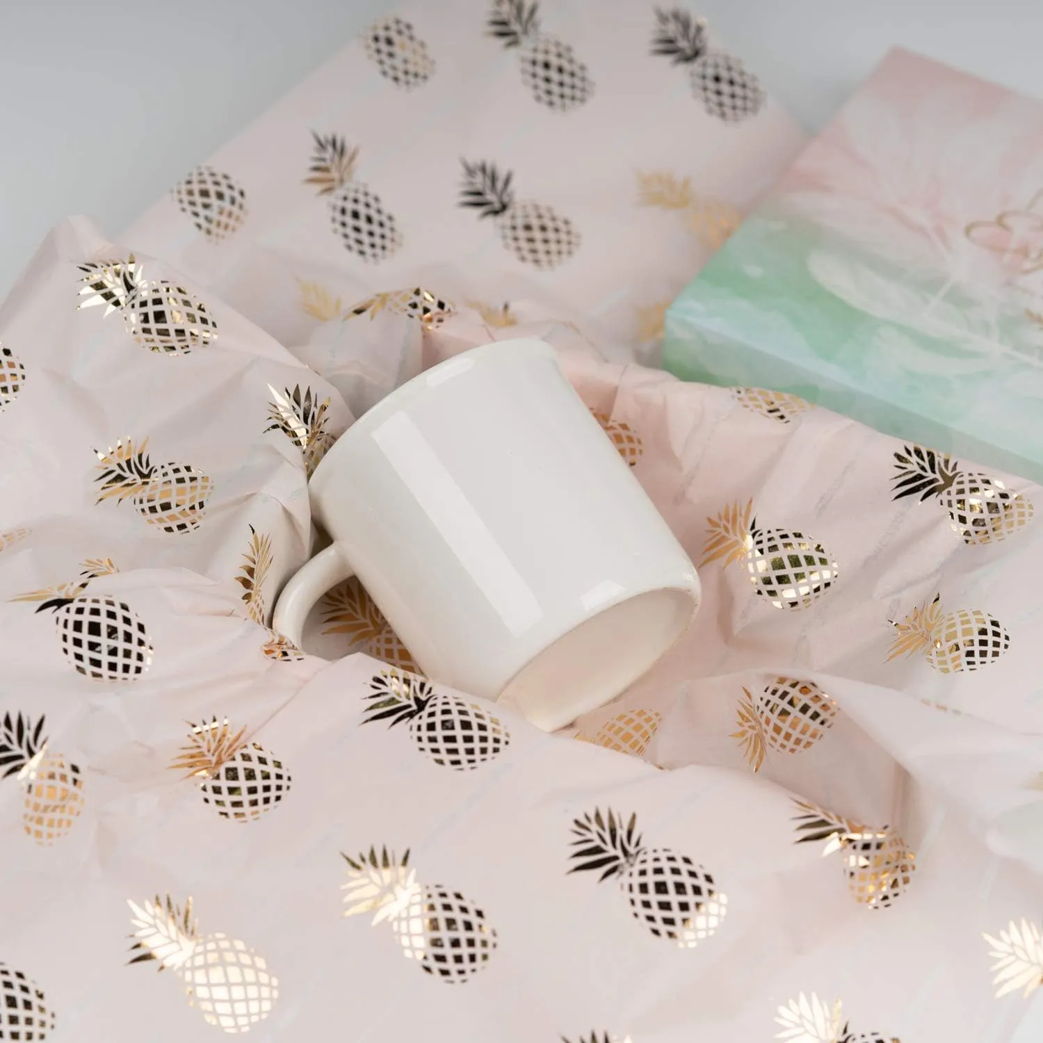 WRAPAHOLIC Gift Wrapping Tissue Paper - 25 Sheets 19.7x27.5 Inch Gold Foil Pineapple Pink Gift Wrap Paper Bulk for Packing, DIY Crafts