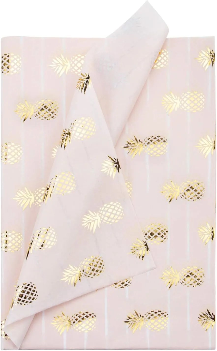 WRAPAHOLIC Gift Wrapping Tissue Paper - 25 Sheets 19.7x27.5 Inch Gold Foil Pineapple Pink Gift Wrap Paper Bulk for Packing, DIY Crafts