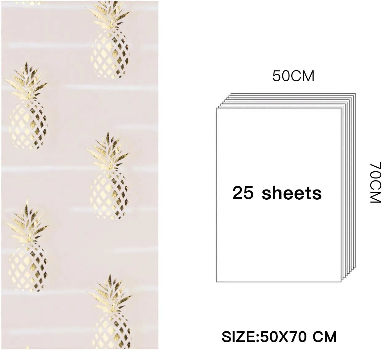 WRAPAHOLIC Gift Wrapping Tissue Paper - 25 Sheets 19.7x27.5 Inch Gold Foil Pineapple Pink Gift Wrap Paper Bulk for Packing, DIY Crafts
