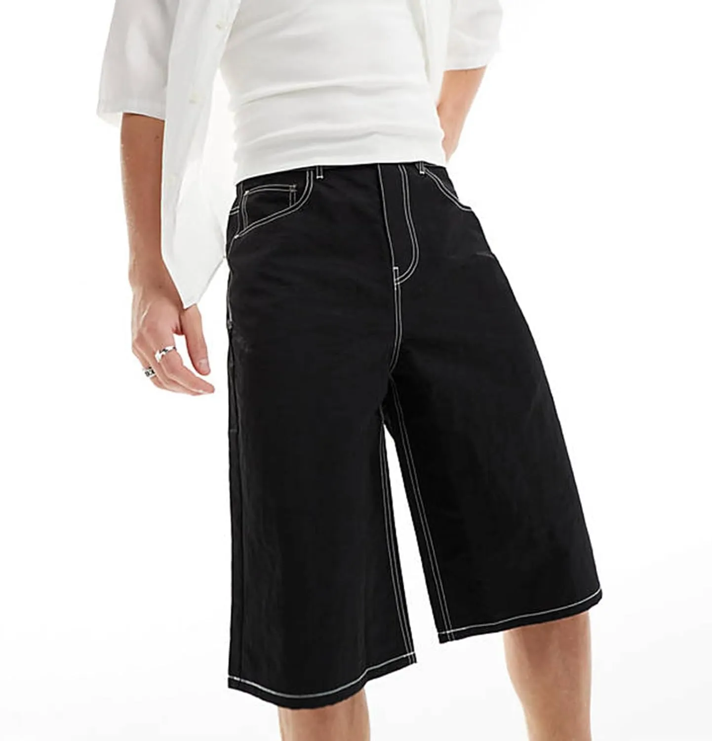 XBTCLXEBCO Mens Baggy Jean Shorts Relaxed Fit Wide Leg Denim Bermuda Shorts Casual Hip Hop Long Denim Shorts Streetwear