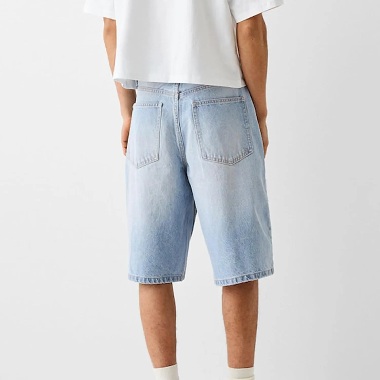 XBTCLXEBCO Mens Baggy Jean Shorts Relaxed Fit Wide Leg Denim Bermuda Shorts Casual Hip Hop Long Denim Shorts Streetwear