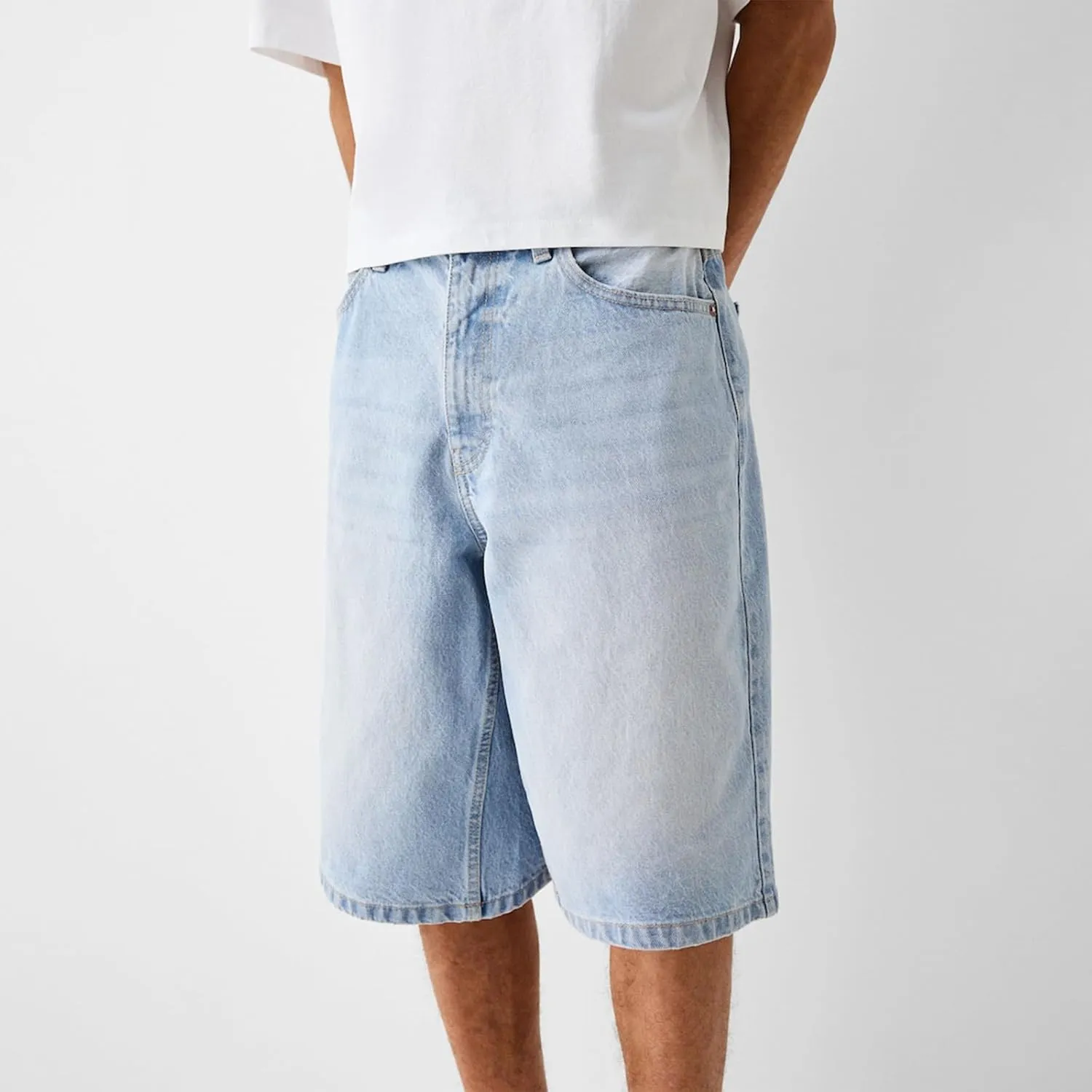 XBTCLXEBCO Mens Baggy Jean Shorts Relaxed Fit Wide Leg Denim Bermuda Shorts Casual Hip Hop Long Denim Shorts Streetwear