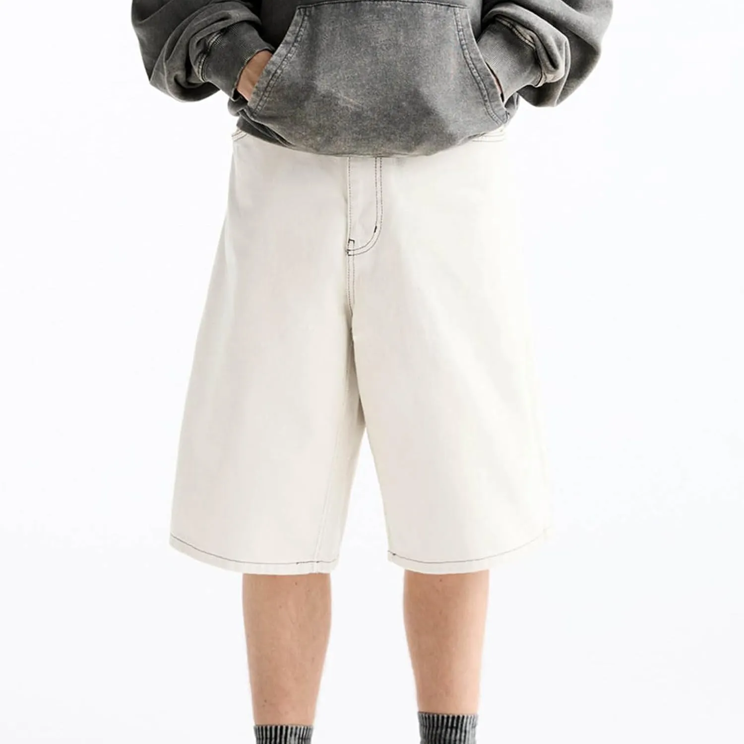 XBTCLXEBCO Mens Baggy Jean Shorts Relaxed Fit Wide Leg Denim Bermuda Shorts Casual Hip Hop Long Denim Shorts Streetwear