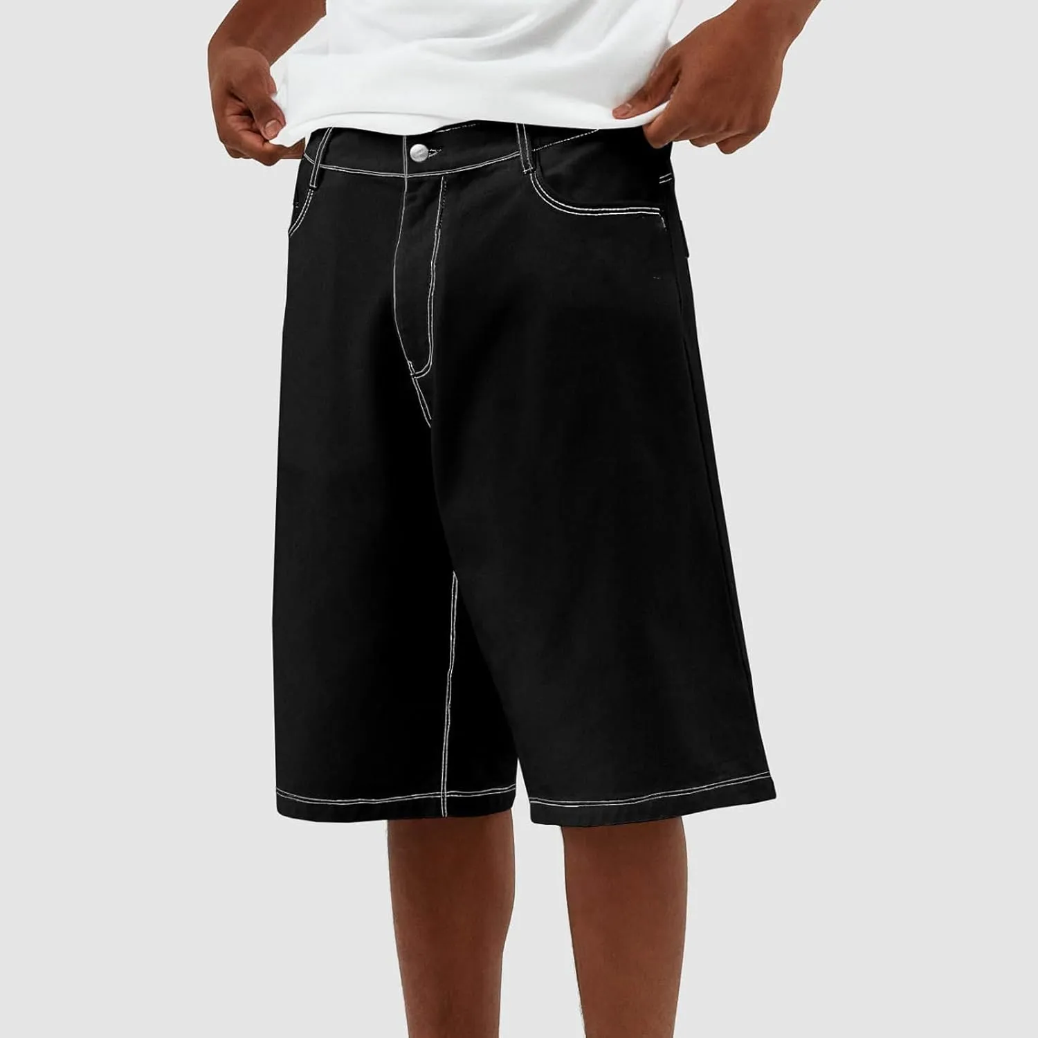 XBTCLXEBCO Mens Baggy Jean Shorts Relaxed Fit Wide Leg Denim Bermuda Shorts Casual Hip Hop Long Denim Shorts Streetwear