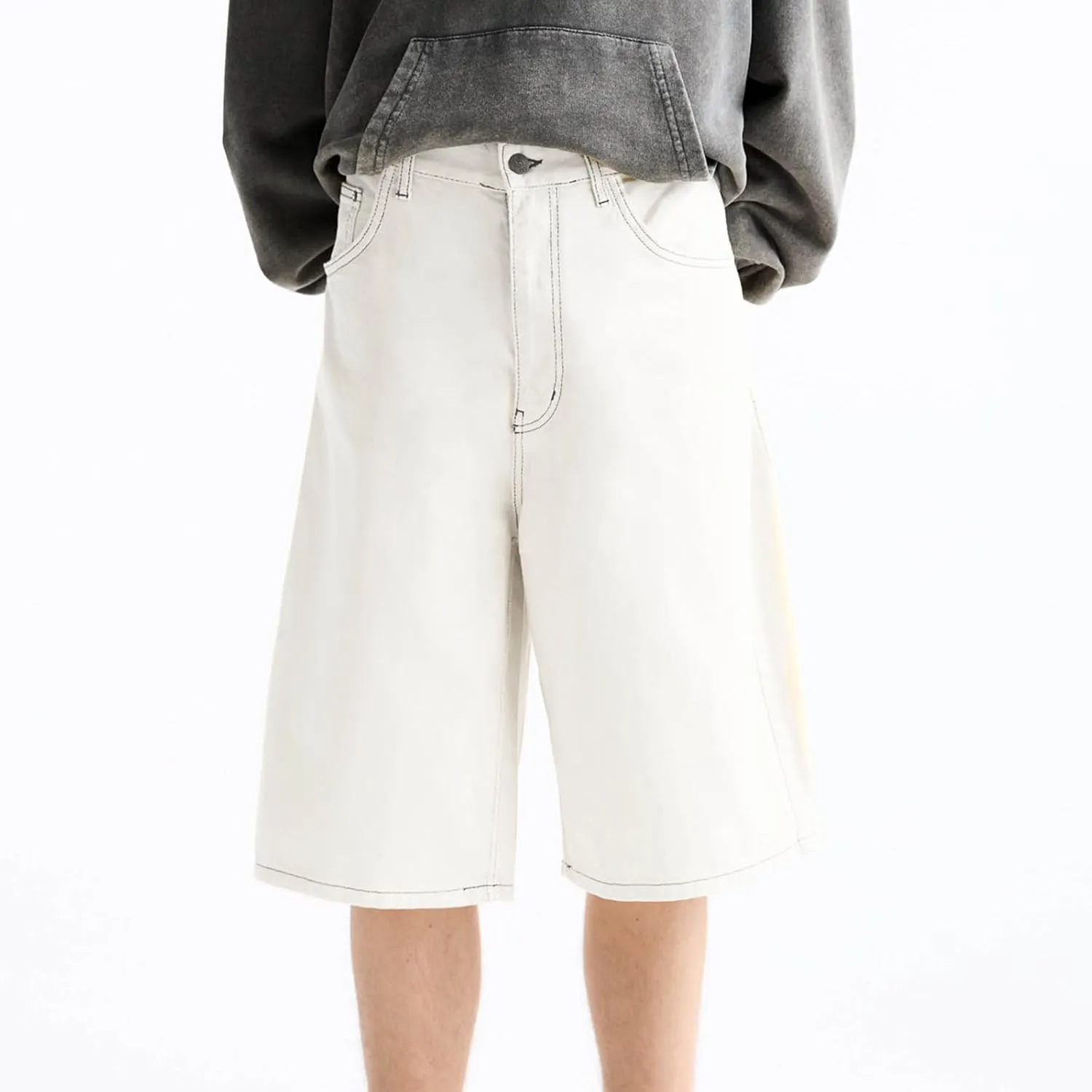 XBTCLXEBCO Mens Baggy Jean Shorts Relaxed Fit Wide Leg Denim Bermuda Shorts Casual Hip Hop Long Denim Shorts Streetwear