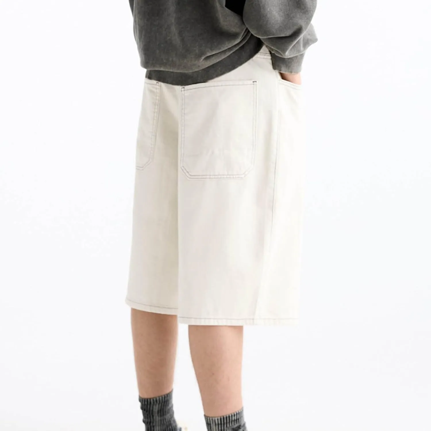 XBTCLXEBCO Mens Baggy Jean Shorts Relaxed Fit Wide Leg Denim Bermuda Shorts Casual Hip Hop Long Denim Shorts Streetwear