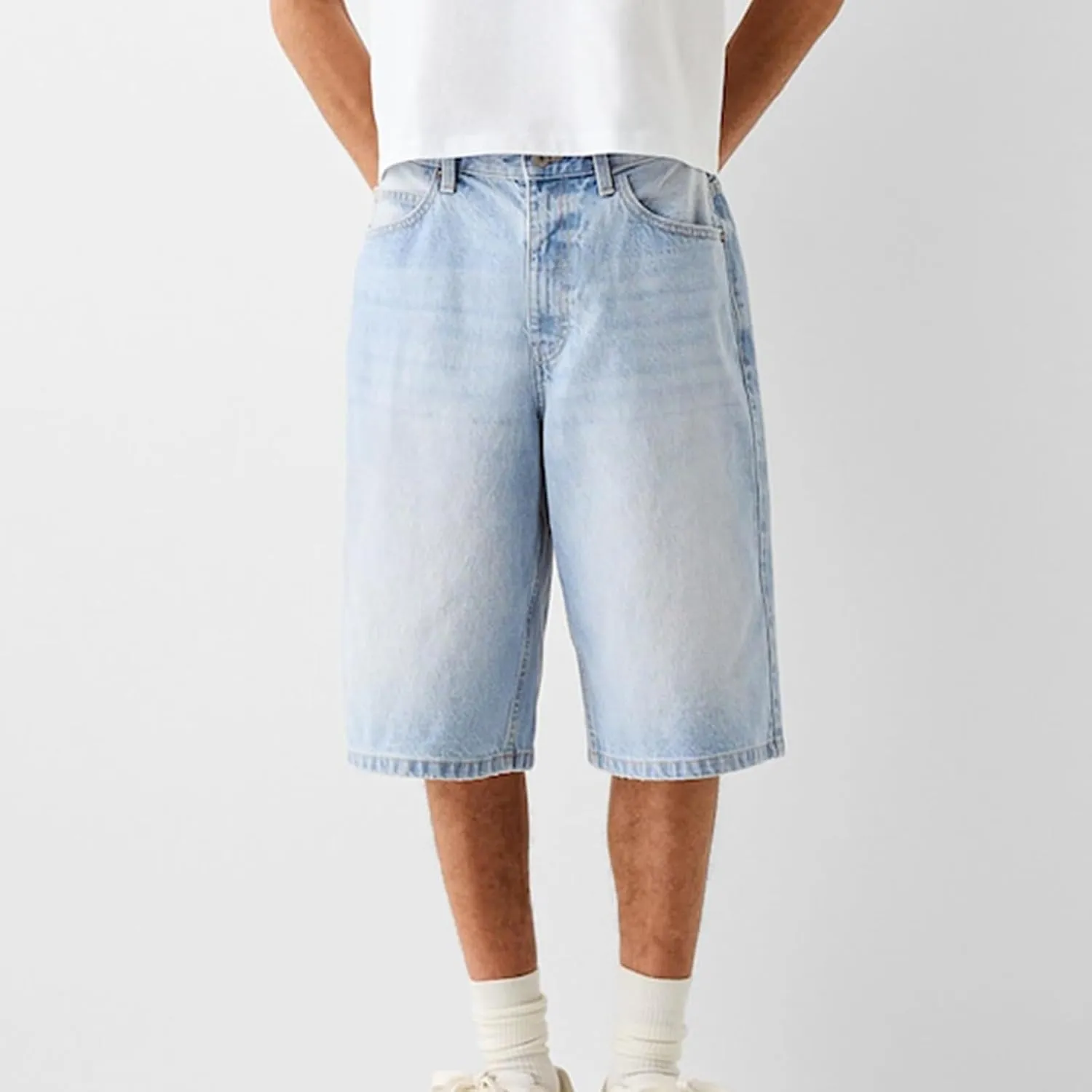 XBTCLXEBCO Mens Baggy Jean Shorts Relaxed Fit Wide Leg Denim Bermuda Shorts Casual Hip Hop Long Denim Shorts Streetwear