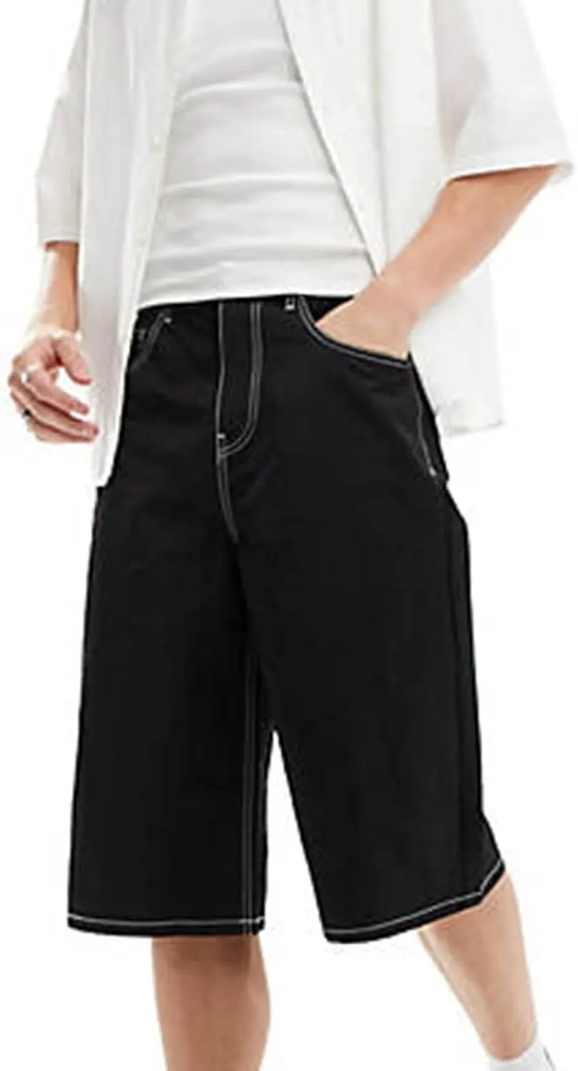 XBTCLXEBCO Mens Baggy Jean Shorts Relaxed Fit Wide Leg Denim Bermuda Shorts Casual Hip Hop Long Denim Shorts Streetwear