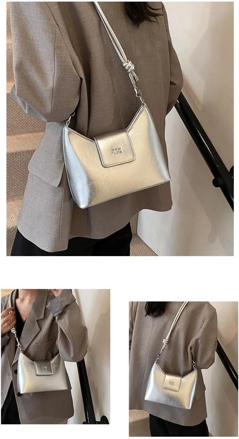Y2K Purse Cute Shoulder Sleek Bag Metallic 2000s Chic Knotted Punk Girly Handbag Coquette Vintage Magnetic Snap Purses