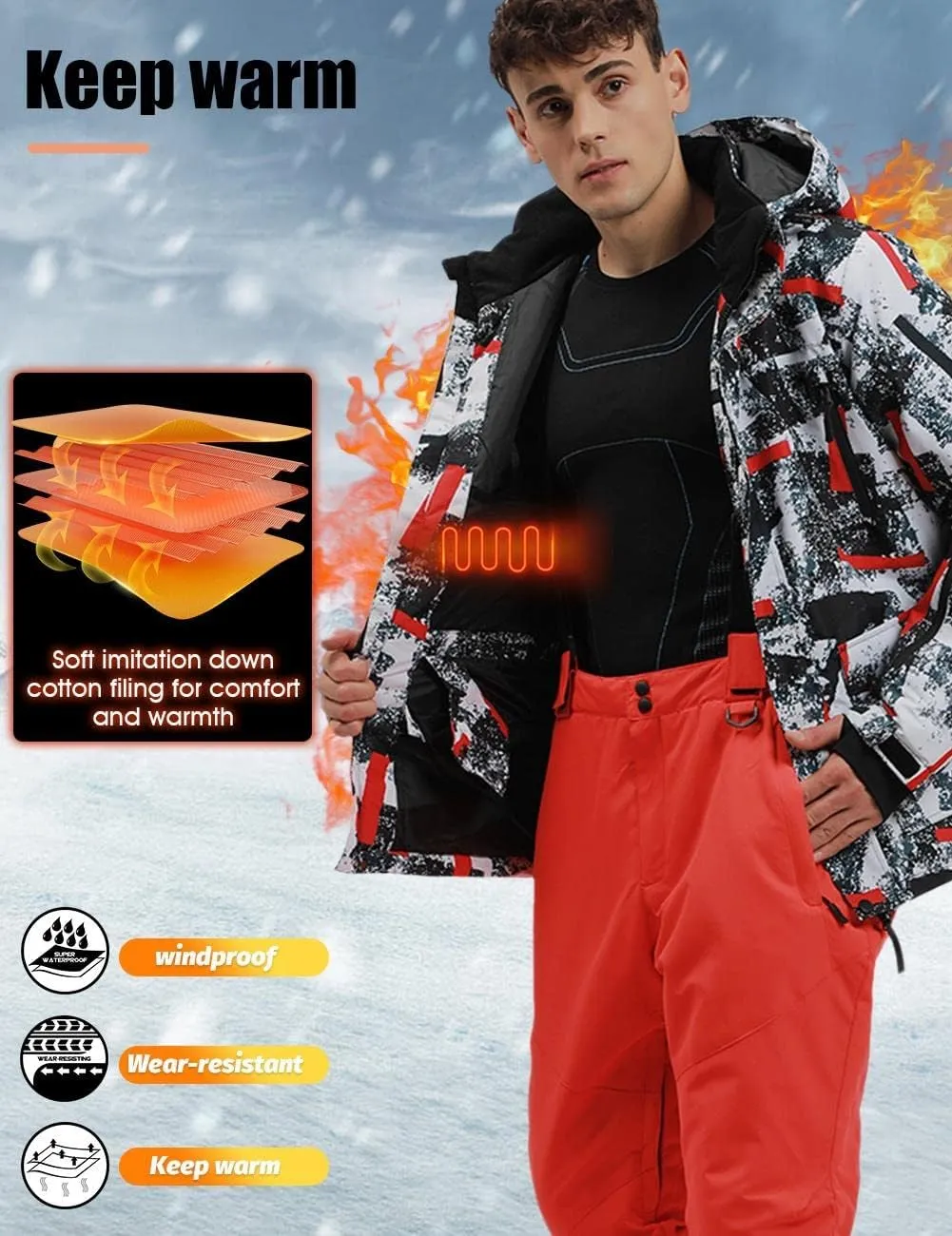 YEEFINE Men's Ski Suits Waterproof Winter Snowsuit Snow Snowboard Jackets Coats Pants Set