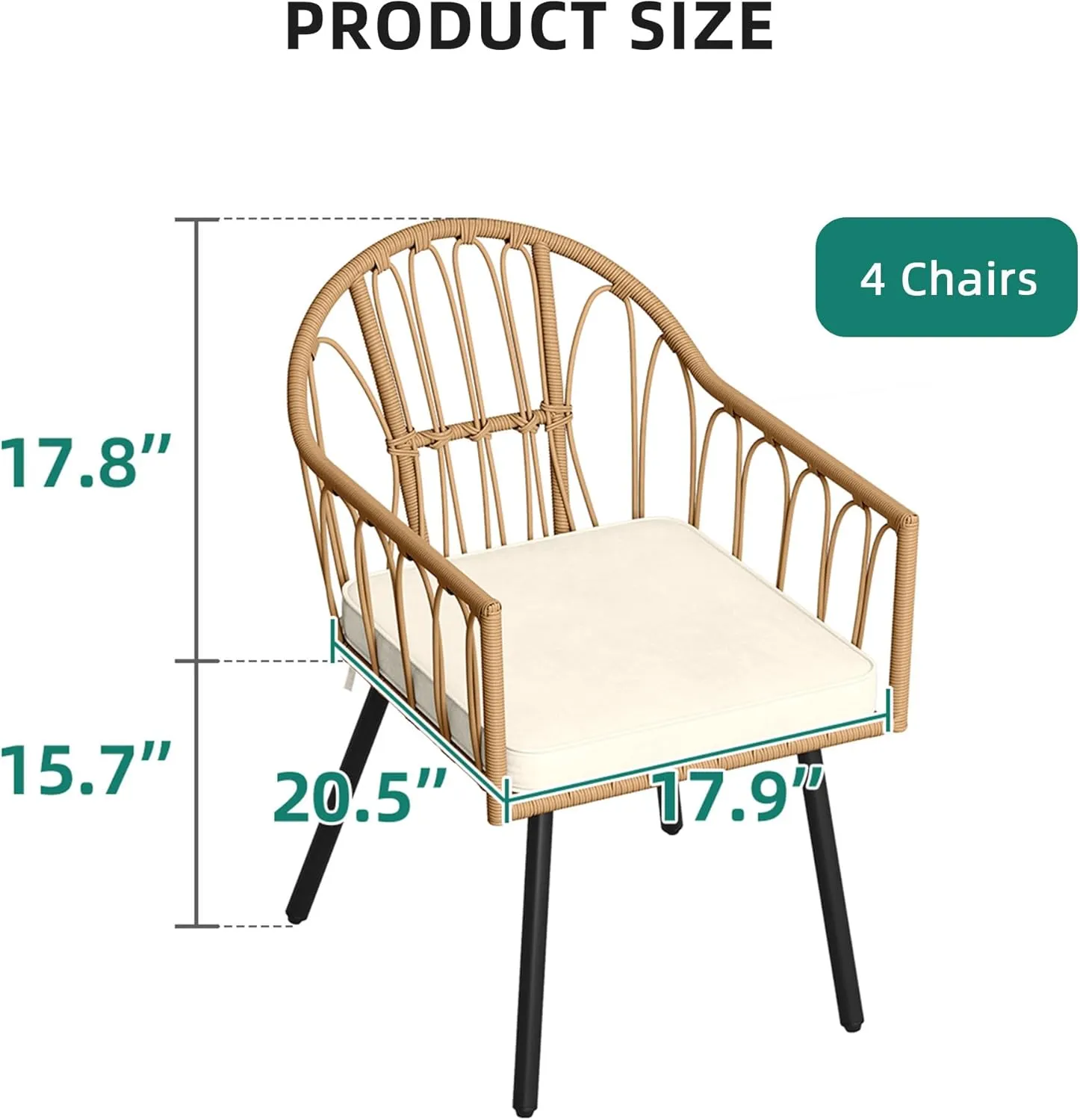 YITAHOME 4 Pieces Rattan Wicker Dinning Chairs, Outdoor Indoor Patio Furniture Set with Cushion and Curved Back All Weather Bistro Chair for Garden Backyard Porch Poolside Restaurant (Beige)
