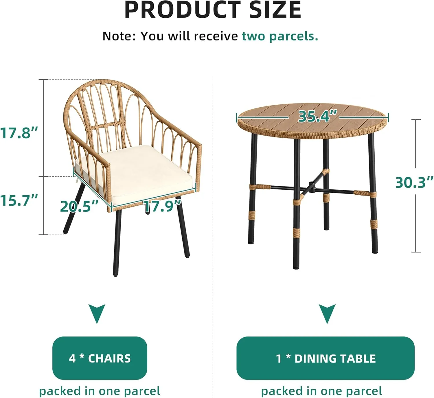 YITAHOME 5 Pieces Outdoor Patio Dining Table Chair Set,Wicker Patio Dining Set,Outdoor Rattan Dining Table Set for Patio, Backyard, Balcony, Garden (with Umbrella Hole)