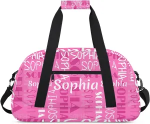 Yzrwebo Custom Name Gym Sport Bag, Personalized Duffel Travel Bag Customized Gymnastics Ballet Dance Bags Small Weekender Overnight Tote Bag for Gifts, Pink